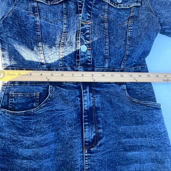Single Breasted Stretch Denim Dress Retro Distressed Medi Dress Sz S/M - Picture 6 of 8